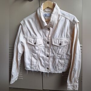 Zara cropped jean jacket off white M size 100% cotton New